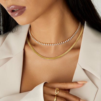 Close-up of Oval CZ in 14K Gold Tennis Necklace