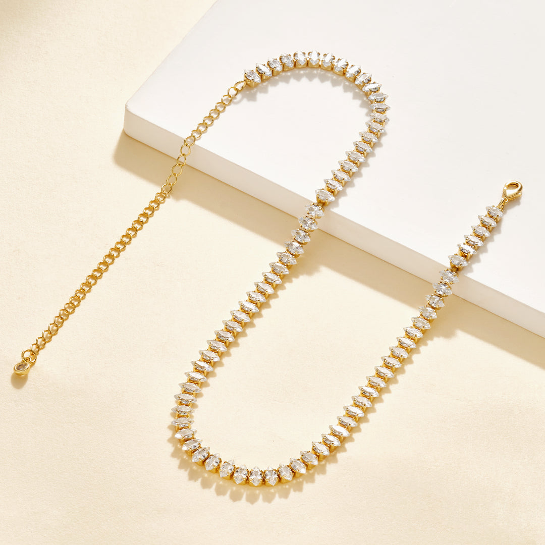 Detailed view of 14K Gold Tennis Necklace with Oval CZ