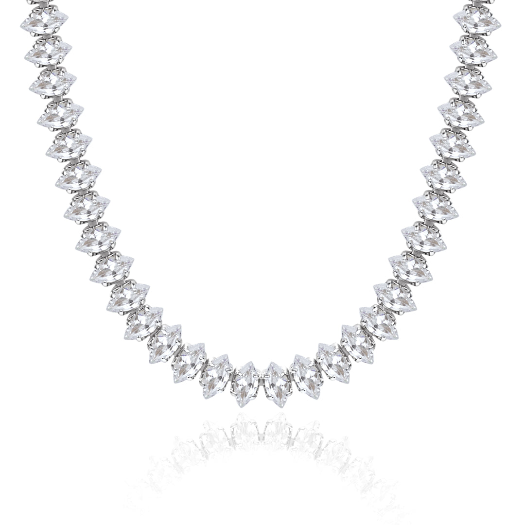14K Gold Tennis Necklace CZ Baguette Tennis Chain- Oval CZ