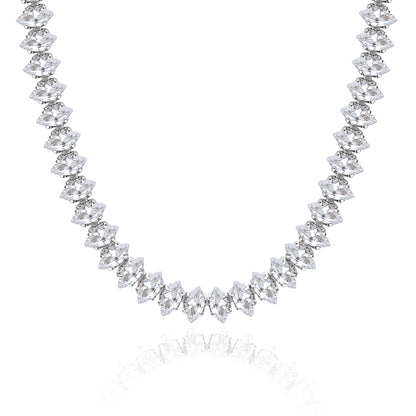 14K Gold Tennis Necklace CZ Baguette Tennis Chain- Oval CZ