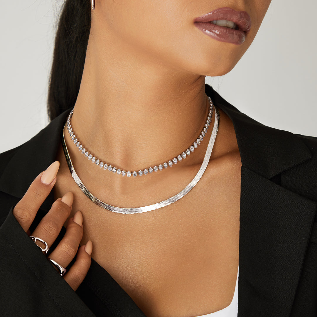 Detailed view of 14K Gold Tennis Necklace with Oval CZ