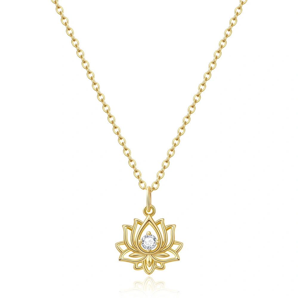 14K Gold Plated Yoga Floral Pendant Necklace with Message Card- Single Lotus