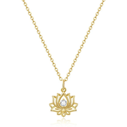 14K Gold Plated Yoga Floral Pendant Necklace with Message Card- Single Lotus