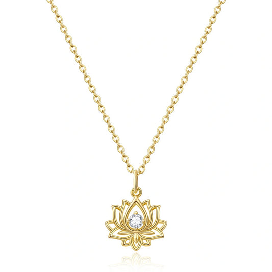 14K Gold Plated Yoga Floral Pendant Necklace with Message Card- Single Lotus