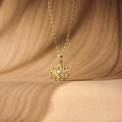14K Gold Plated Yoga Floral Pendant Necklace with Message Card- Single Lotus