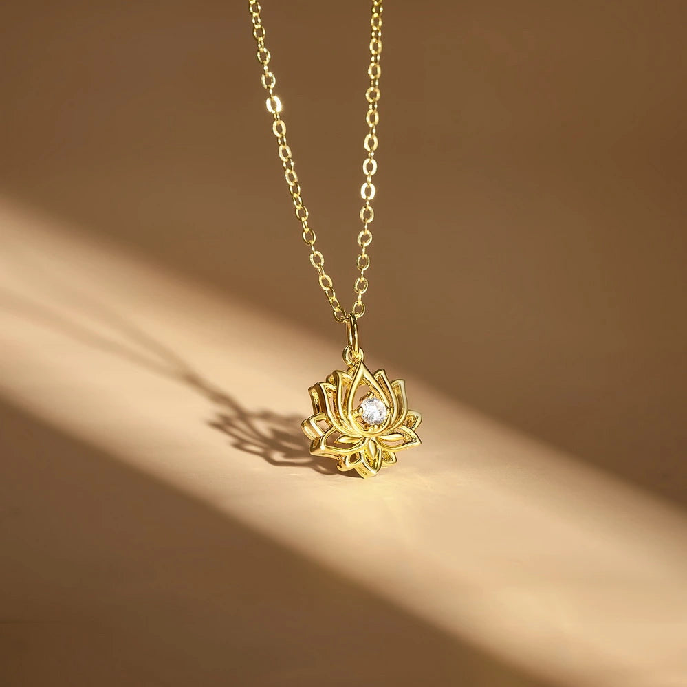 14K Gold Plated Yoga Floral Pendant Necklace with Message Card- Single Lotus