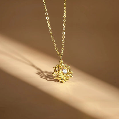 14K Gold Plated Yoga Floral Pendant Necklace with Message Card- Single Lotus
