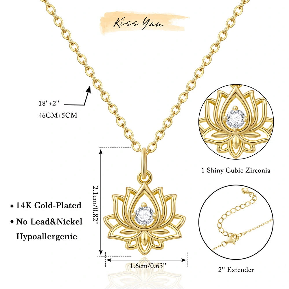 14K Gold Plated Yoga Floral Pendant Necklace with Message Card- Single Lotus