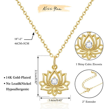 14K Gold Plated Yoga Floral Pendant Necklace with Message Card- Single Lotus