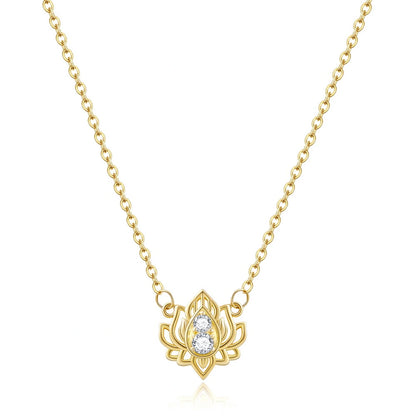 14K Gold Plated Yoga Floral Pendant Necklace with Message Card- Double Lotus