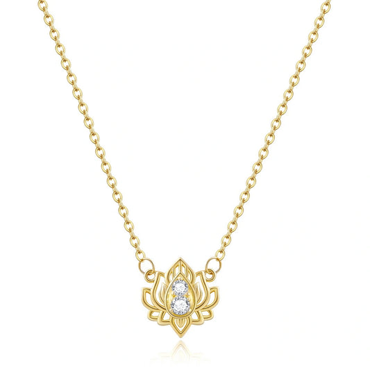 14K Gold Plated Yoga Floral Pendant Necklace with Message Card- Double Lotus