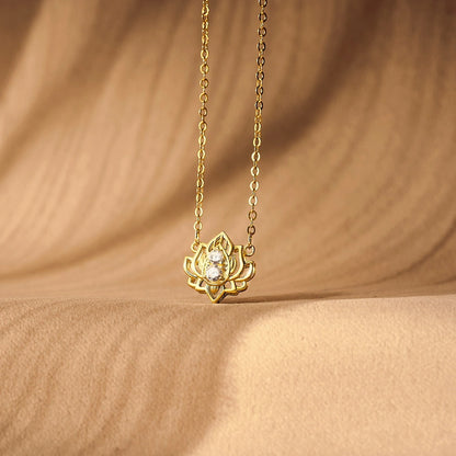 14K Gold Plated Yoga Floral Pendant Necklace with Message Card- Double Lotus