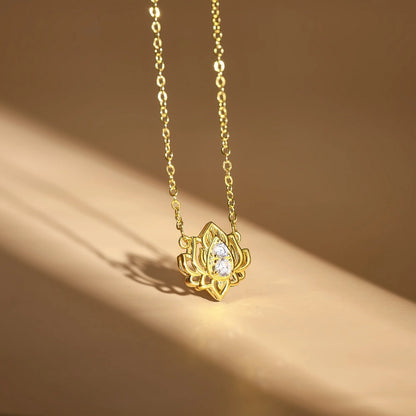 14K Gold Plated Yoga Floral Pendant Necklace with Message Card- Double Lotus