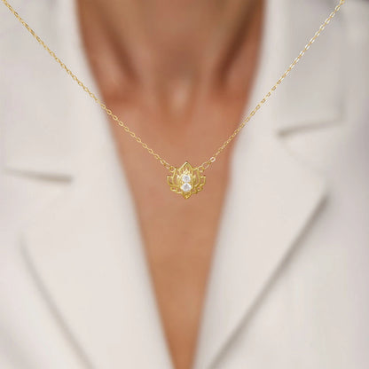 14K Gold Plated Yoga Floral Pendant Necklace with Message Card- Double Lotus