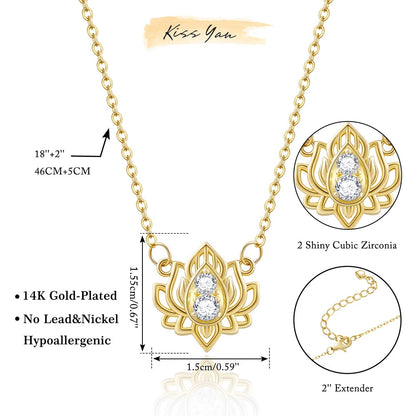 14K Gold Plated Yoga Floral Pendant Necklace with Message Card- Double Lotus