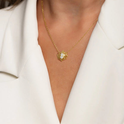 14K Gold Plated Yoga Floral Pendant Necklace with Message Card- Double Lotus