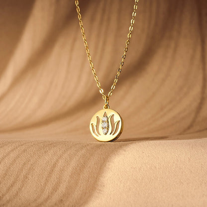 14K Gold Plated Yoga Floral Pendant Necklace with Message Card- Three Lotus
